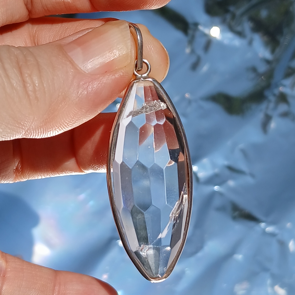 ✨ Unique Faceted Natural Quartz Oval Bezel Sterling Silver Pendant Whimsigoth